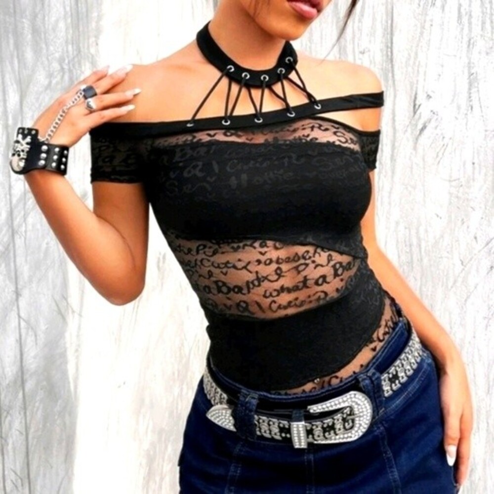 Asymmetric Mesh Corset Crop